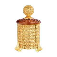 Tall Amber Cylindrical Box with Lid