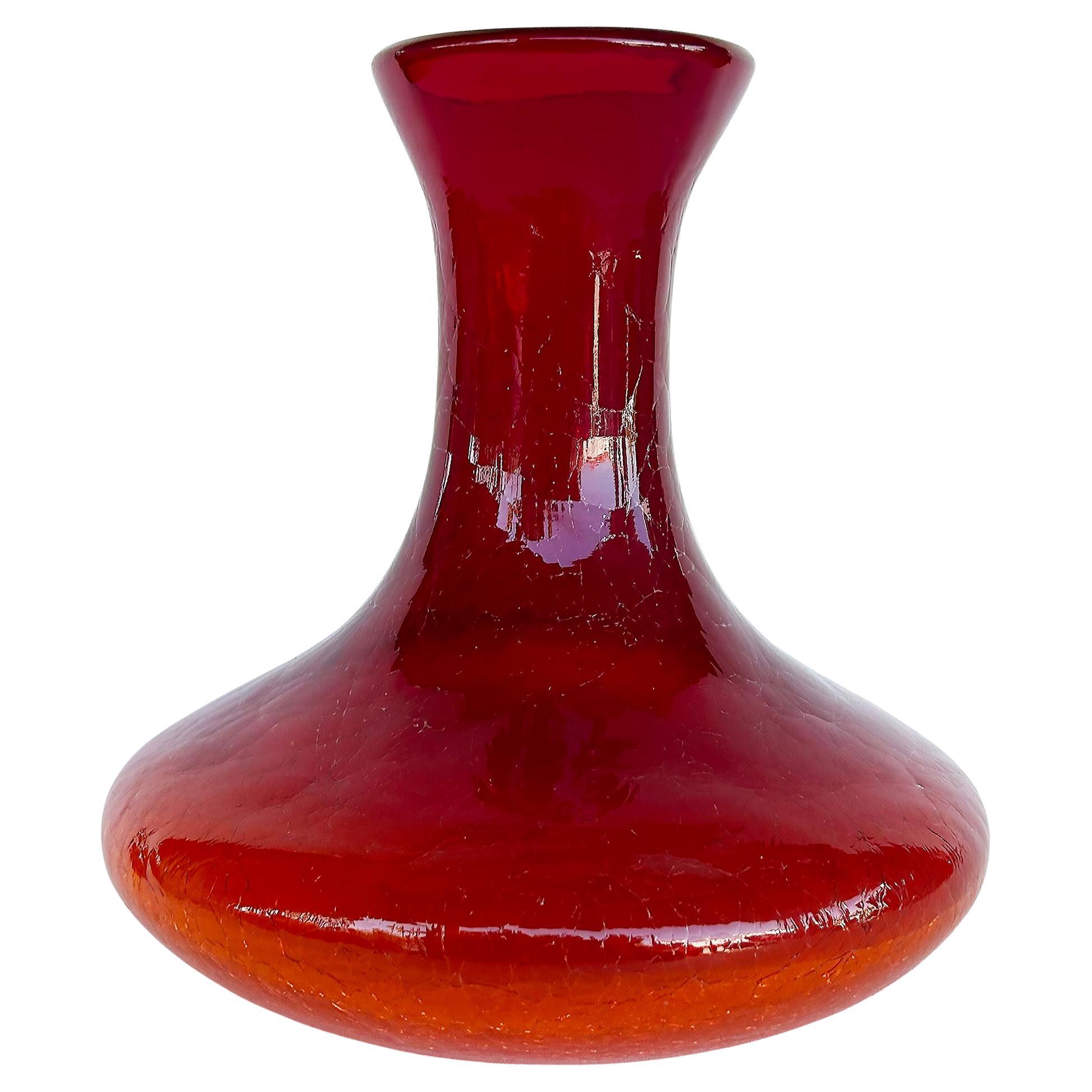 Tall Amberina Crackle Glass Vase Attributed to Blenko Glass