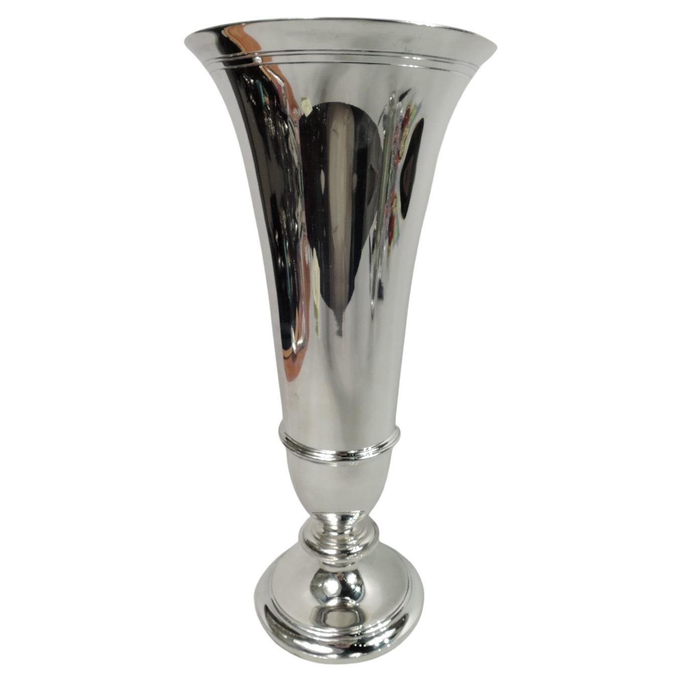 Tall Antique Tiffany Sterling Silver Centerpiece Trumpet Vase For Sale