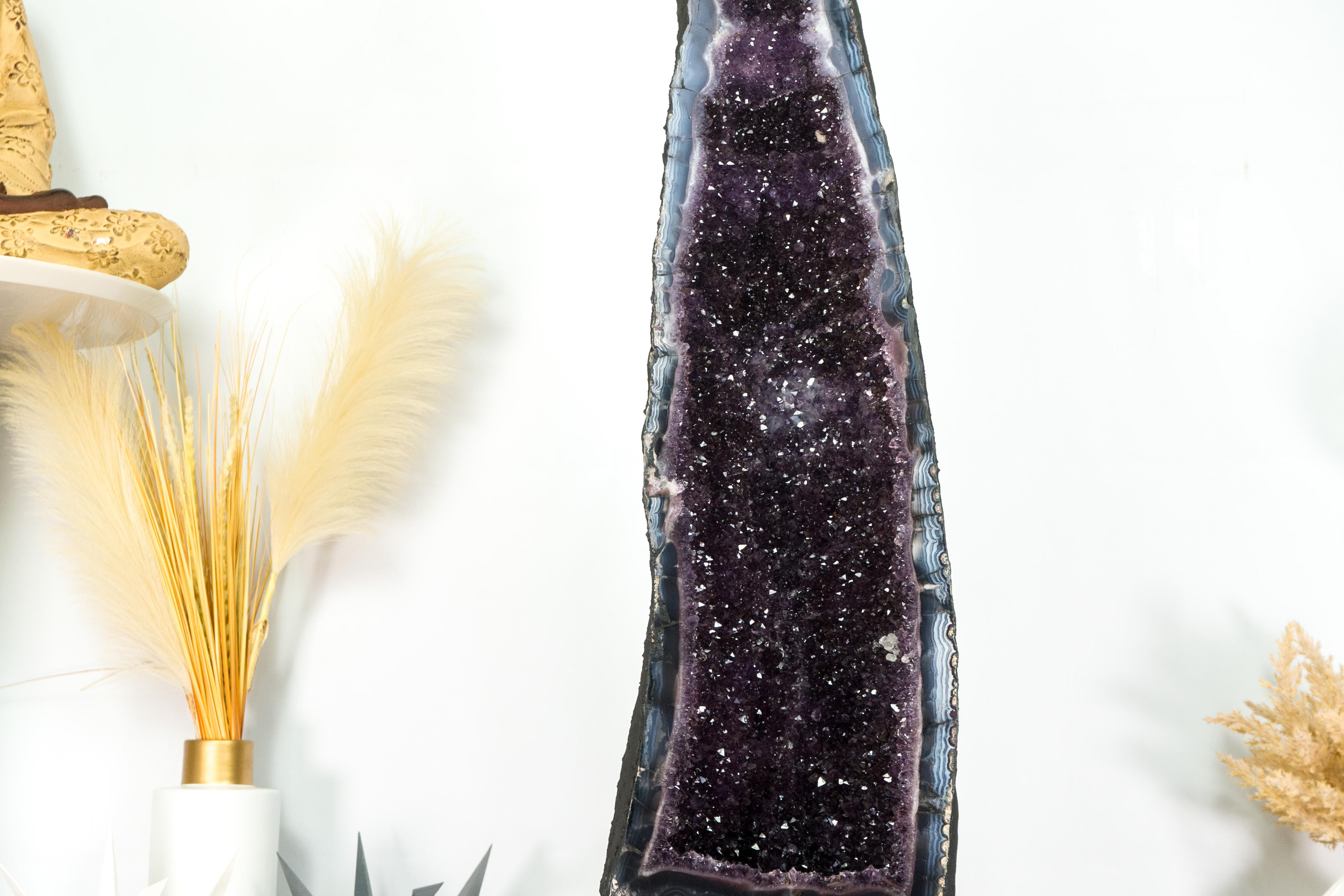 Tall Amethyst Cathedral Geode, with Lace Agate, Purple Amethyst and Calcite For Sale 5
