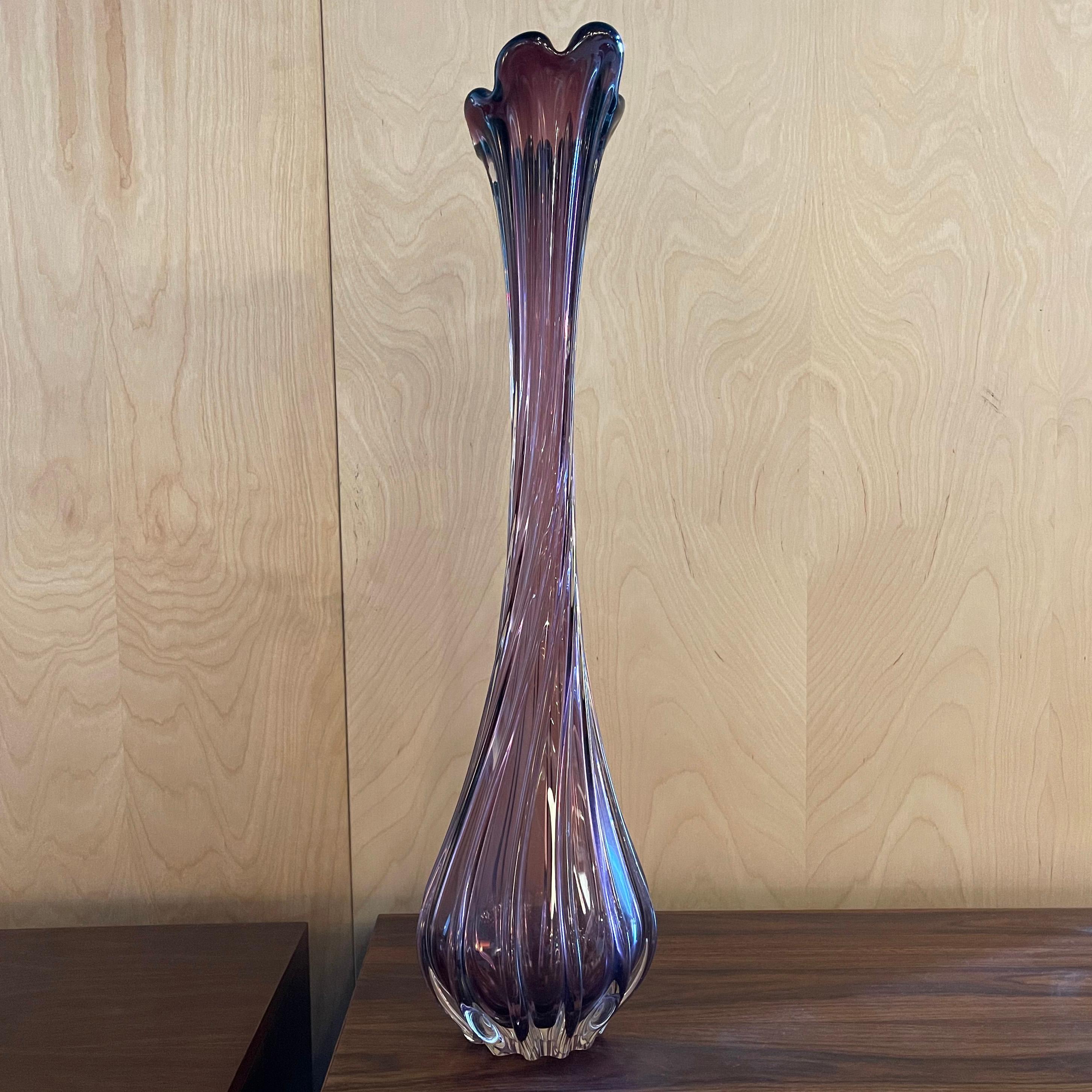 Tall, statuesque, deep amethyst, Italian, Murano, art glass vase.