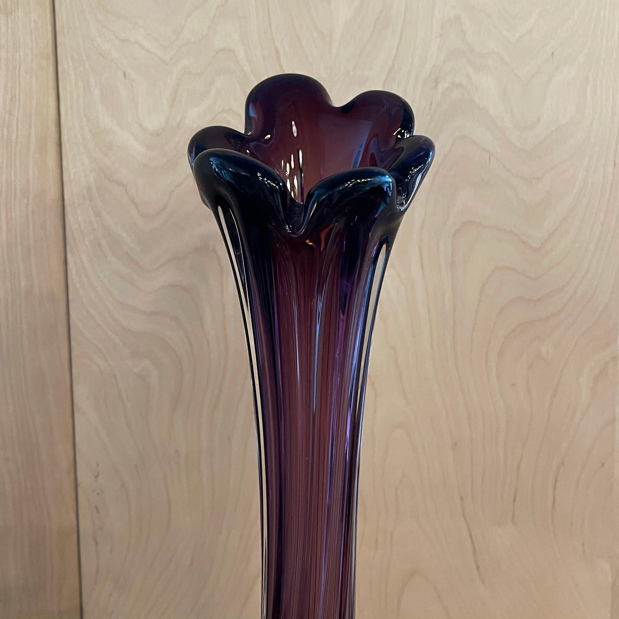 Mid-Century Modern Tall Amethyst Murano Art Glass Vase