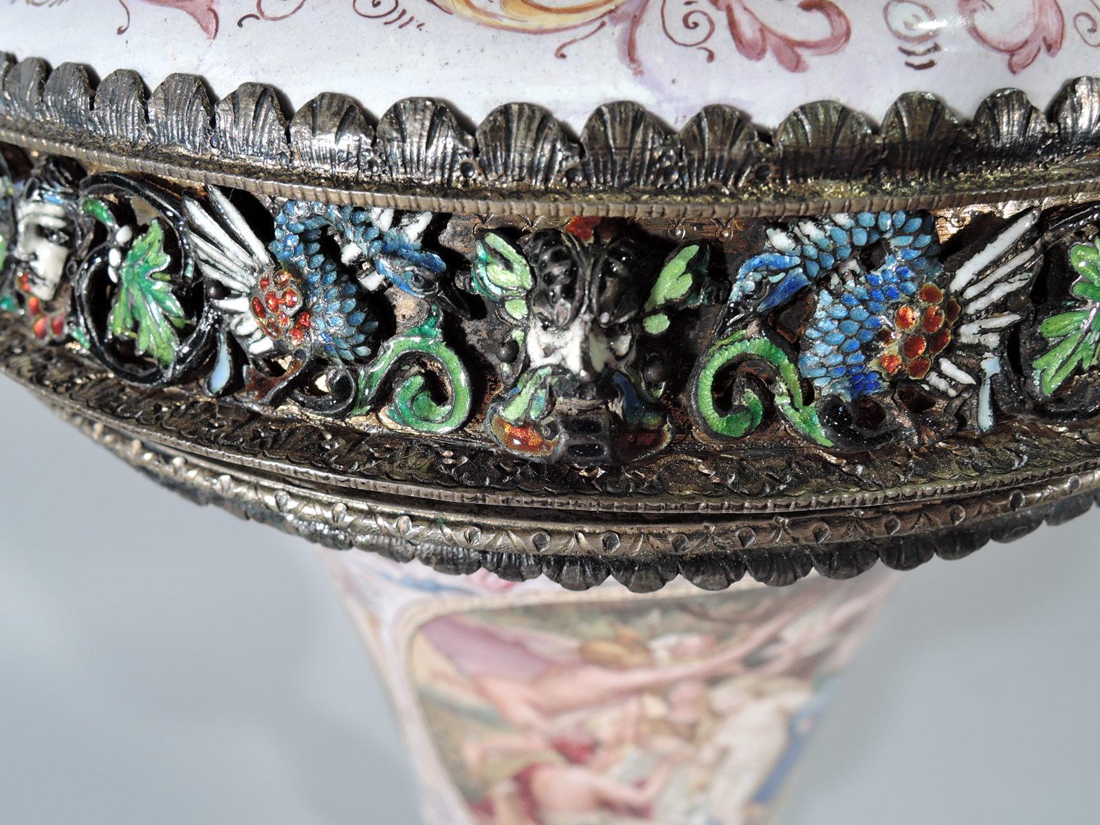 19th Century Tall and Beautiful Antique Viennese Enamel and Silver Covered Cup