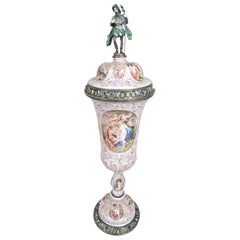 Tall and Beautiful Antique Viennese Enamel and Silver Covered Cup