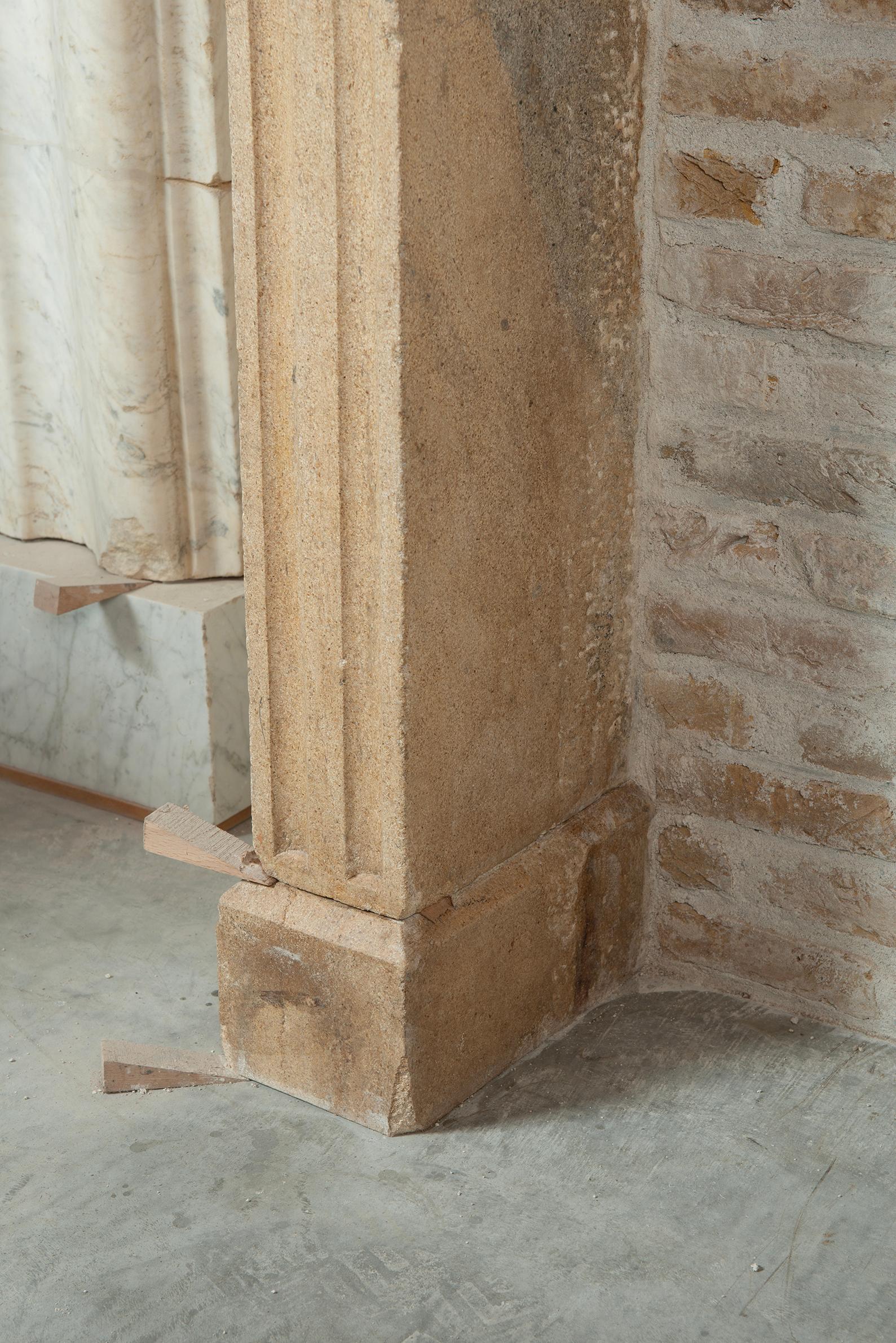 Tall and Elegant Antique Limestone Fireplace mantel For Sale 4