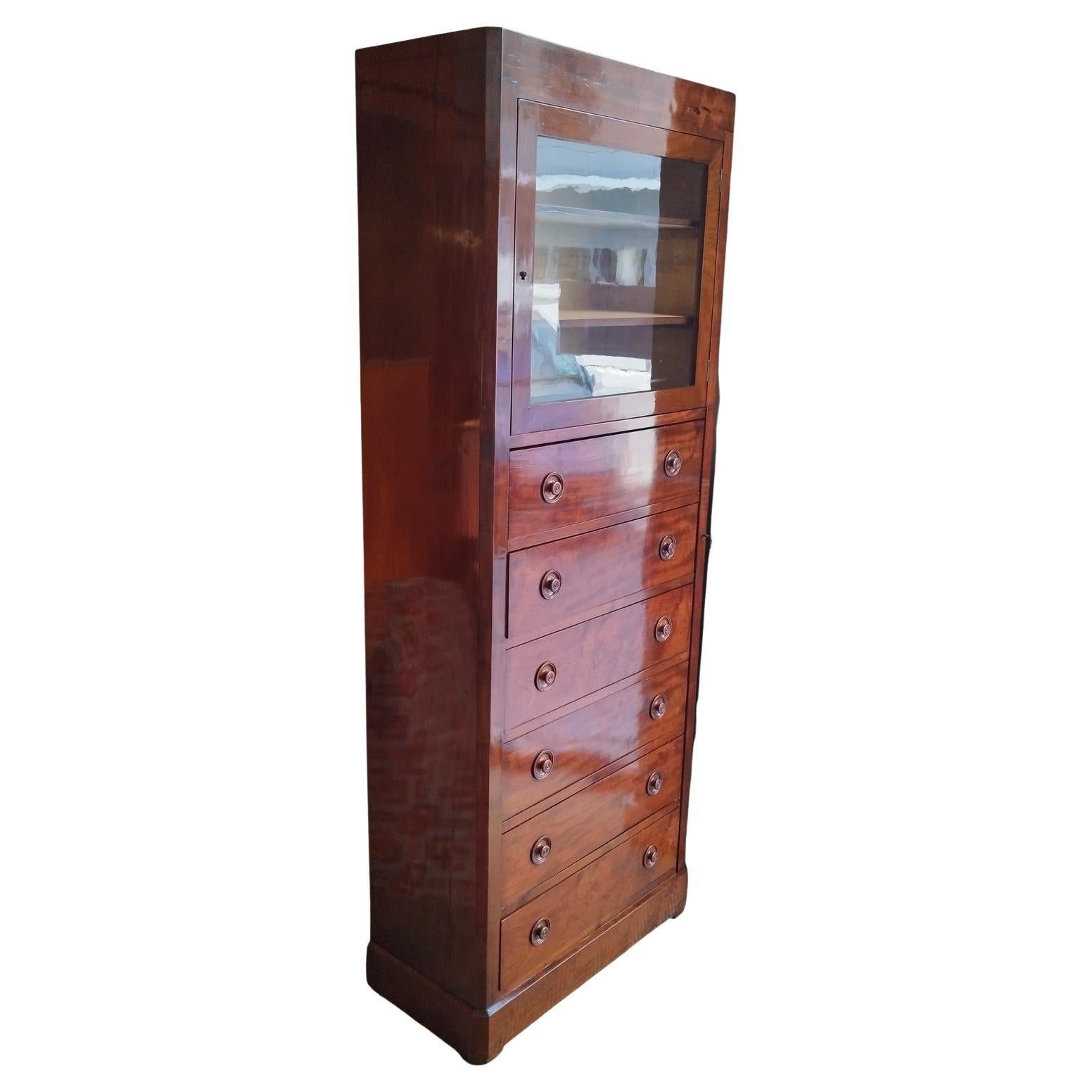 Tall and Elegant Chest of Drawers with Vitrine, French, 19th Century at