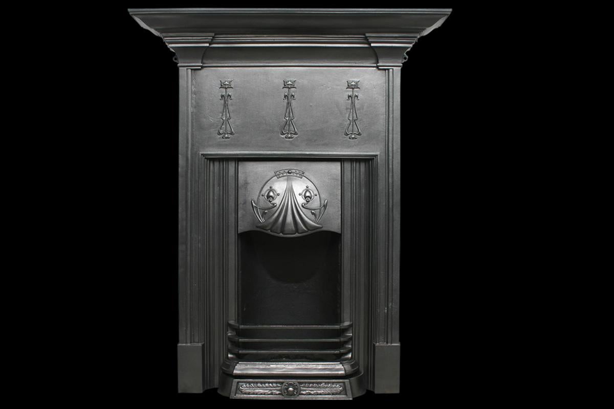 19th Century Tall and Elegant Reclaimed Edwardian Art Nouveau Cast Iron Fireplace
