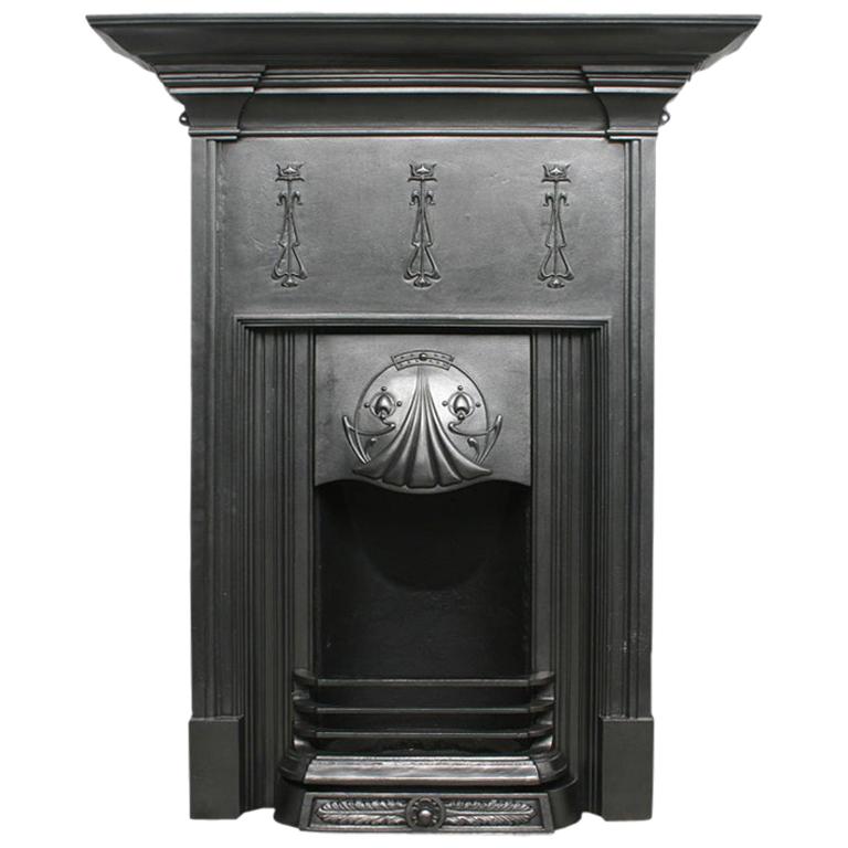 Tall and Elegant Reclaimed Edwardian Art Nouveau Cast Iron Fireplace