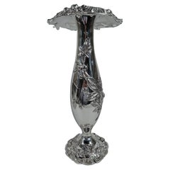 Tall and Fancy Antique Art Nouveau Sterling Silver Vase by Kerr
