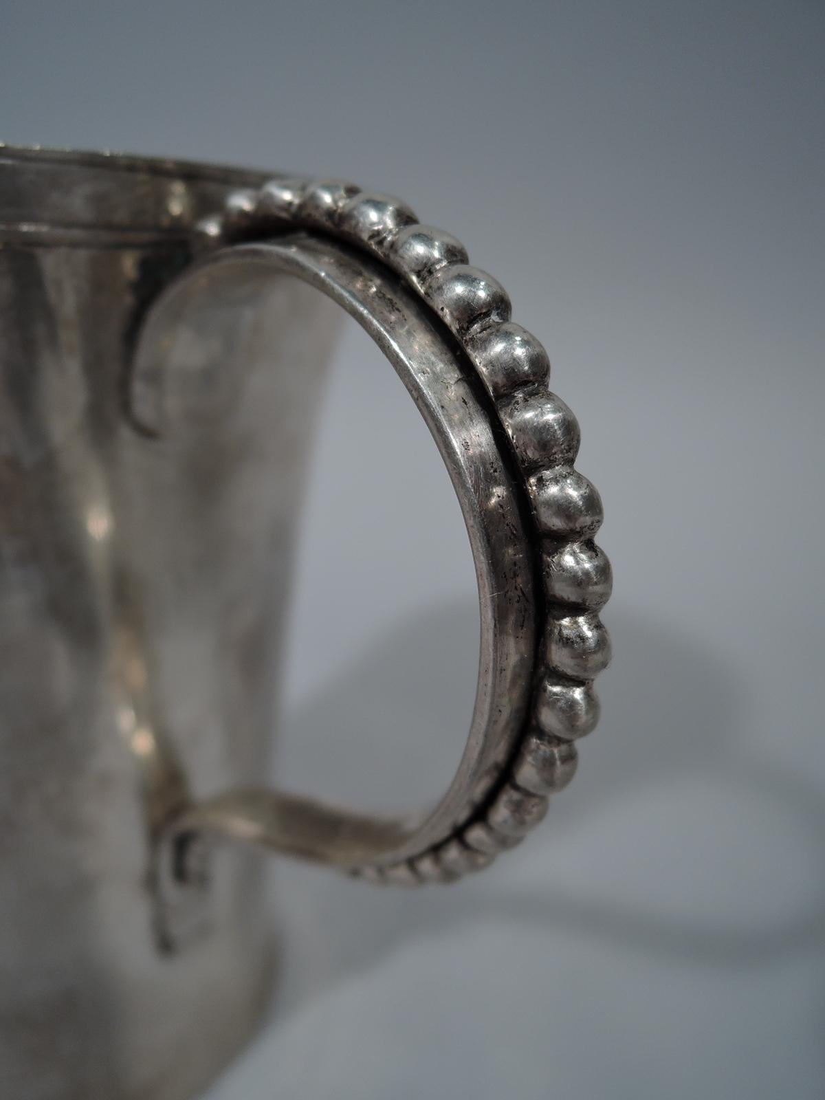19th Century Tall and Heavy South American Silver Mug with Beaded Handle