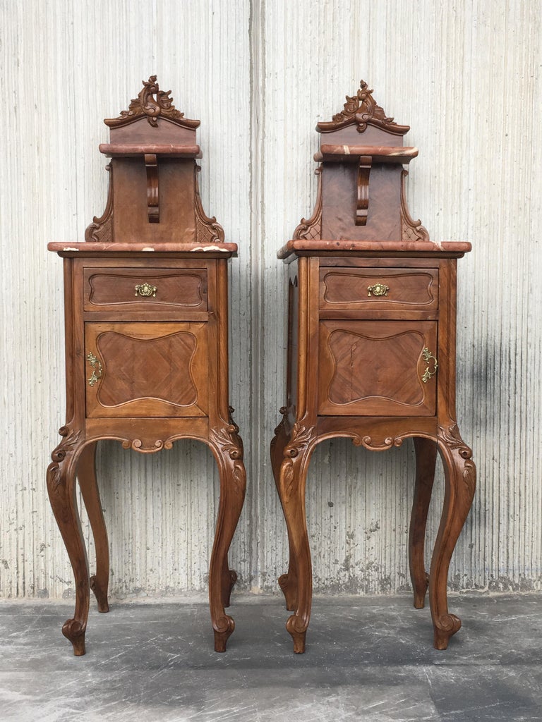 Tall and High Top Solid Oak Bedside Cabinets with Marble ...