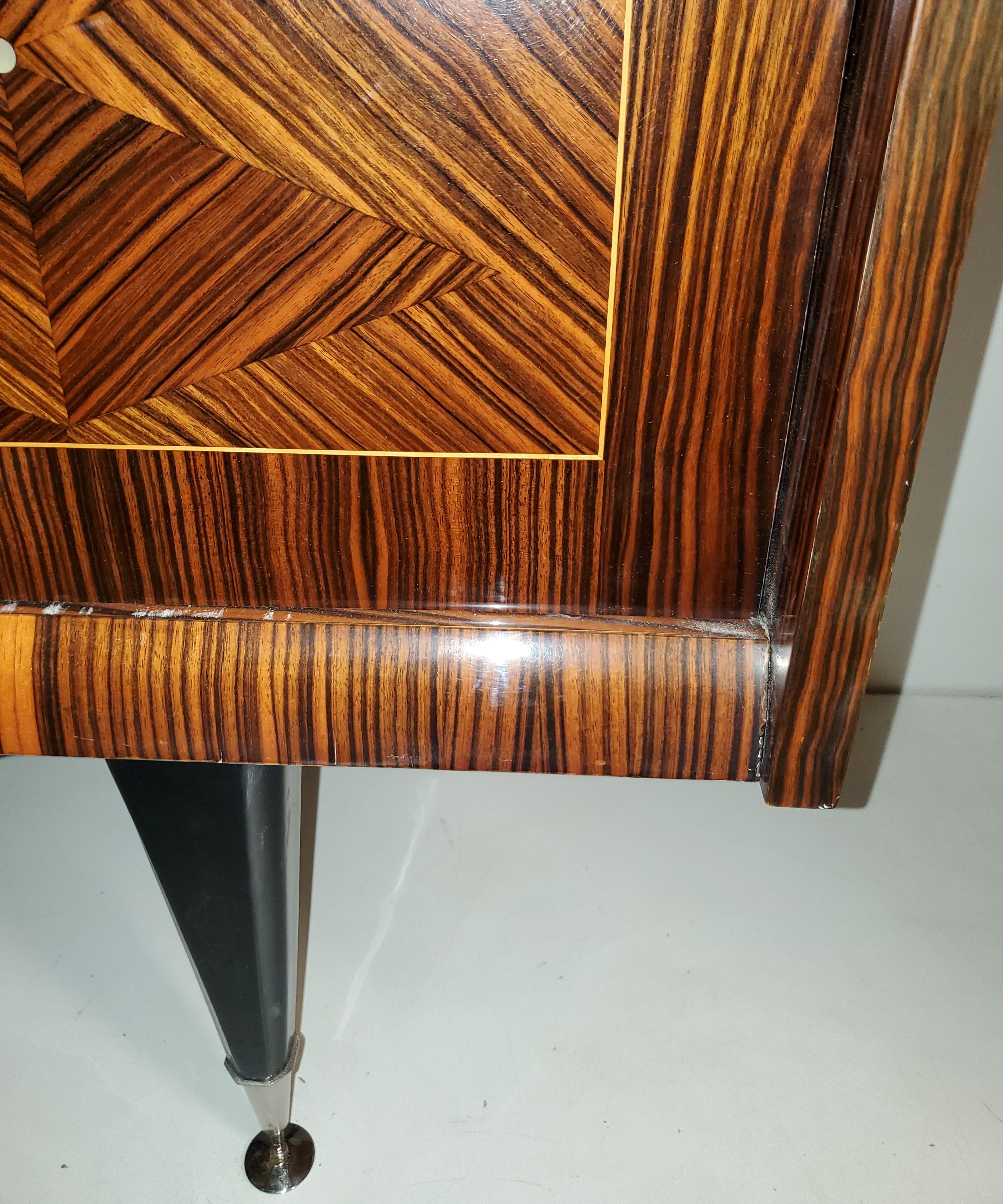 Tall and Narrow Original French Macassar Ebony Inlaid Cabinet For Sale 4