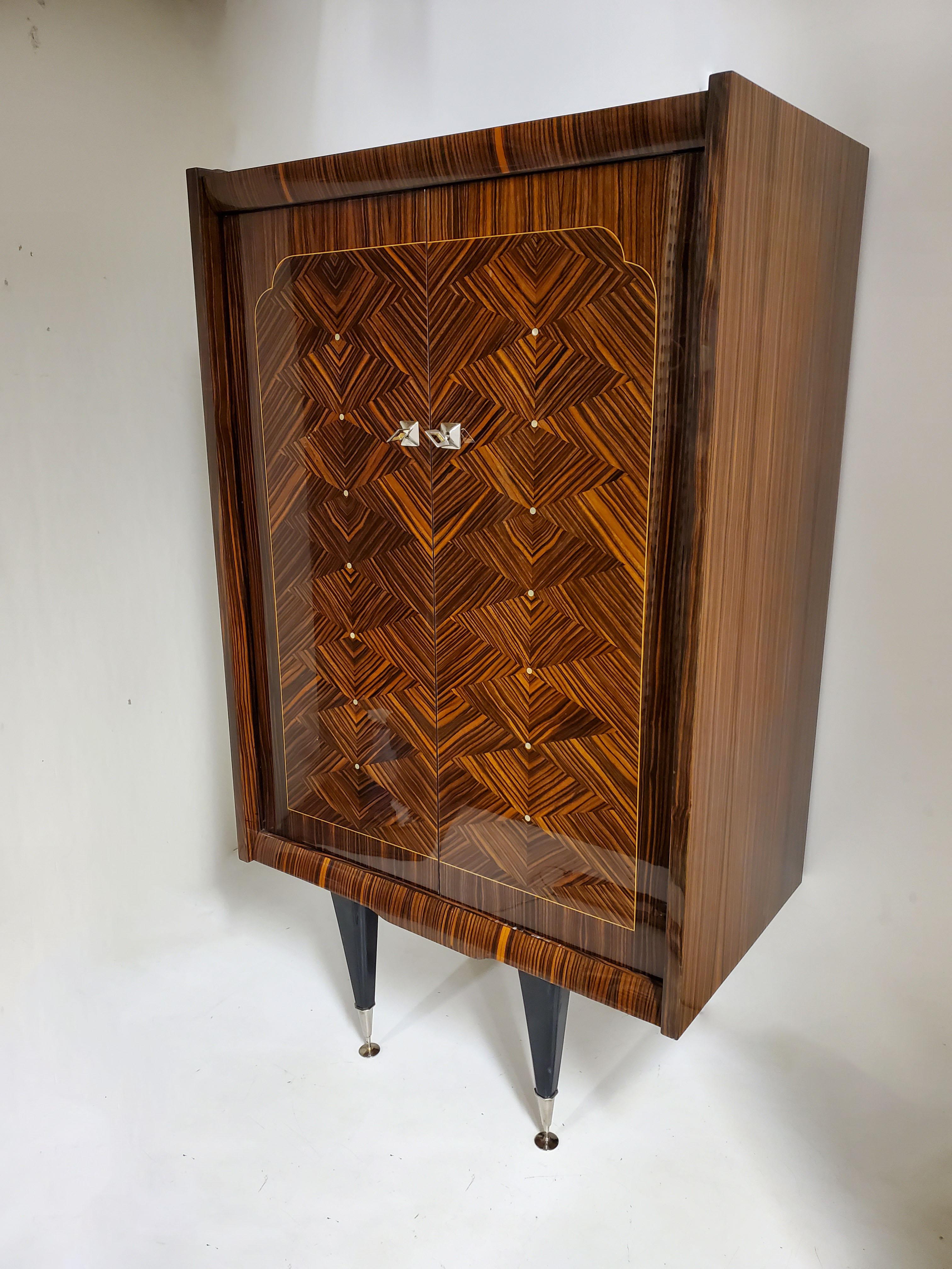 Tall and Narrow Original French Macassar Ebony Inlaid Cabinet For Sale 8
