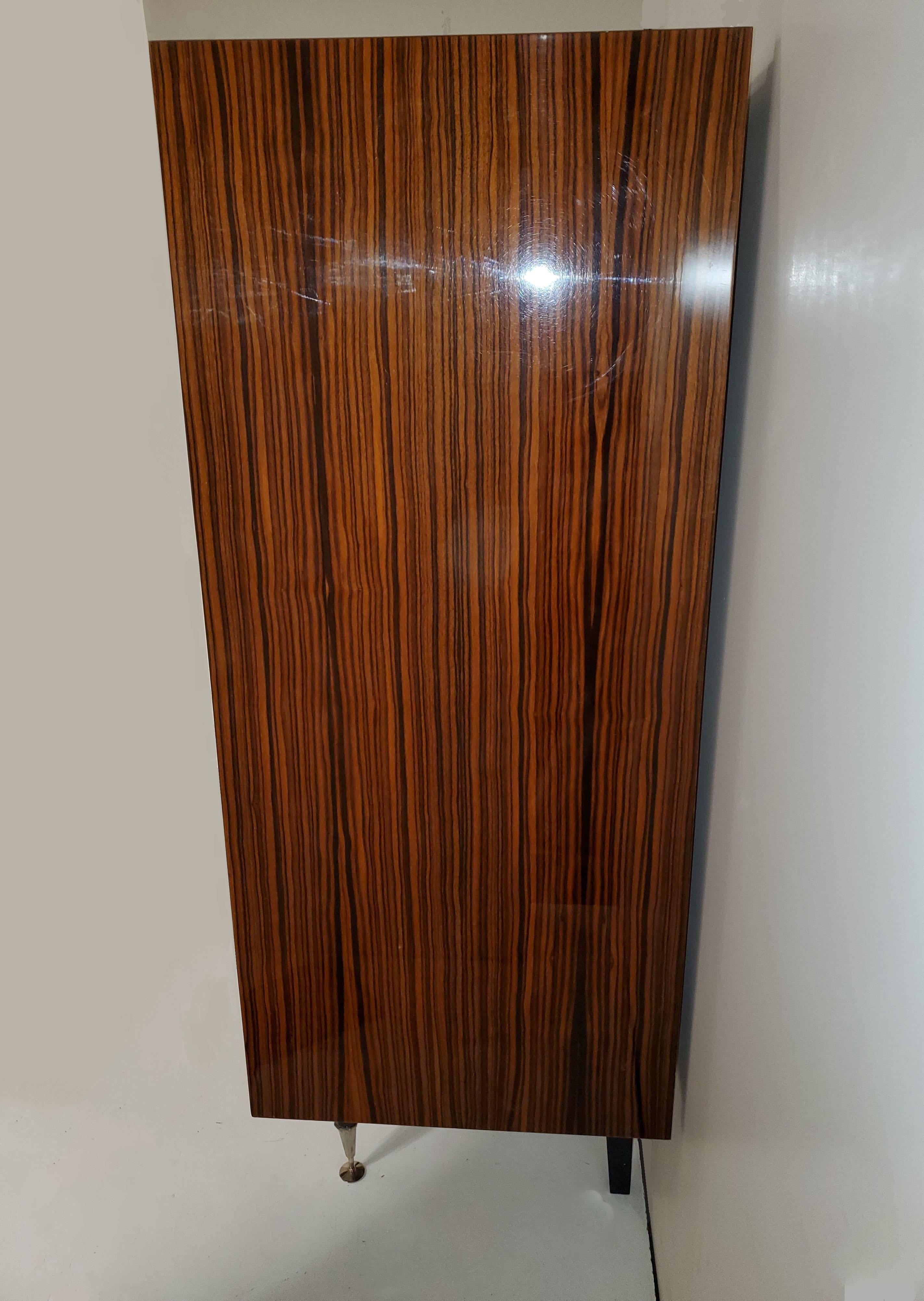 Tall and Narrow Original French Macassar Ebony Inlaid Cabinet For Sale 9