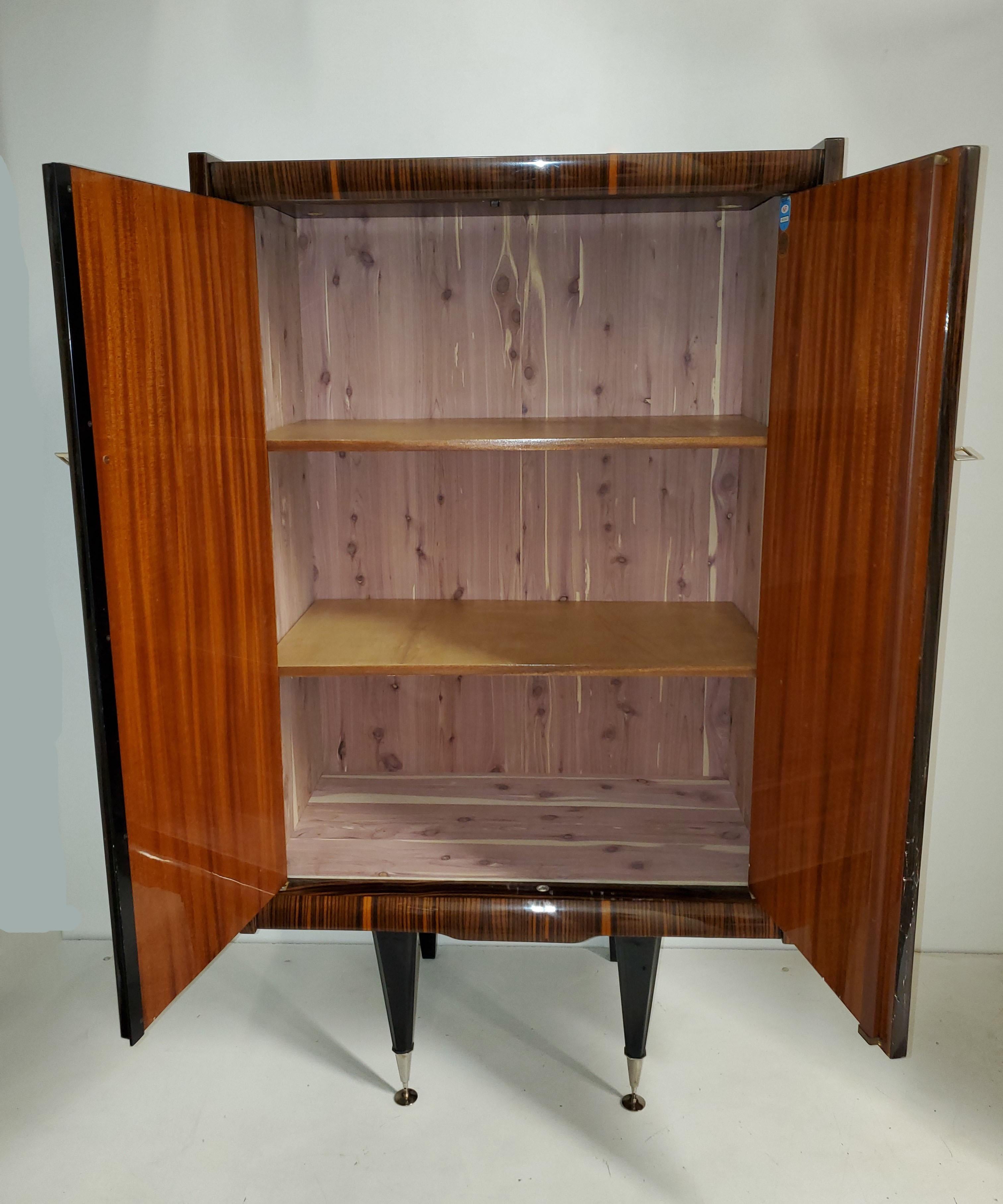 Tall and Narrow Original French Macassar Ebony Inlaid Cabinet For Sale 10