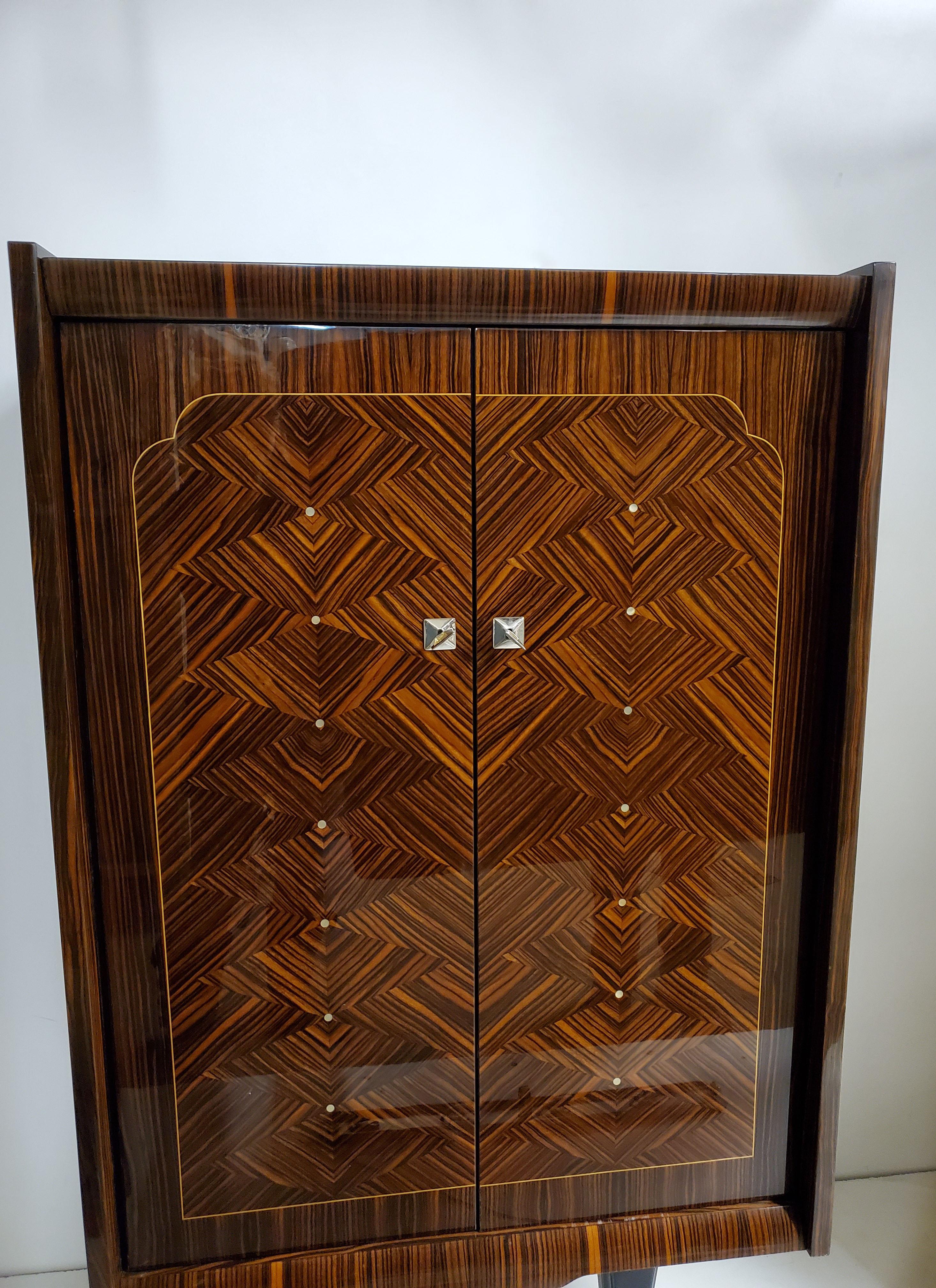 Mid-Century Modern Tall and Narrow Original French Macassar Ebony Inlaid Cabinet For Sale