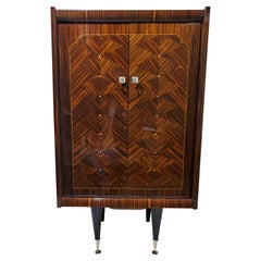 Vintage Tall and Narrow Original French Macassar Ebony Inlaid Cabinet