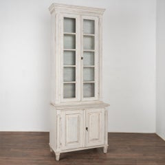 Tall and Narrow White Painted Bookcase Cabinet, Sweden 1890-20