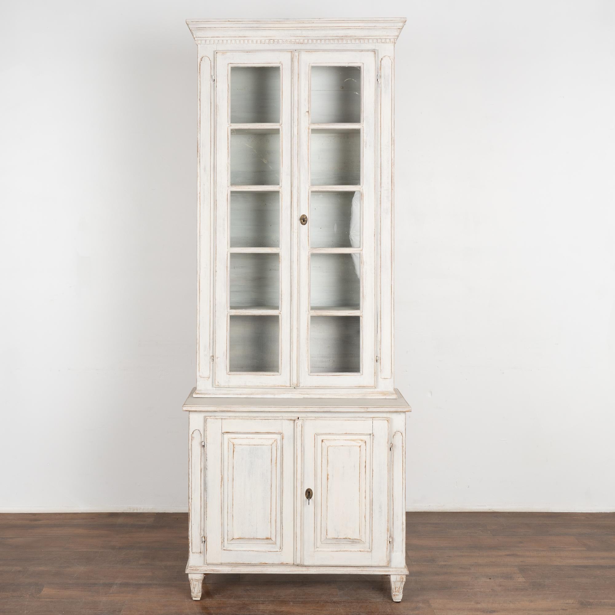Gustavian Tall and Narrow White Painted Bookcase Cabinet, Sweden 1890-20