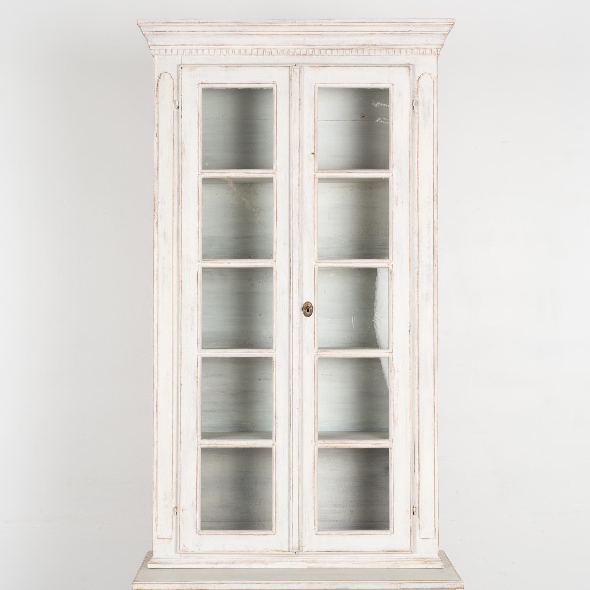 Swedish Tall and Narrow White Painted Bookcase Cabinet, Sweden 1890-20