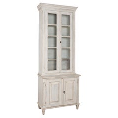 Tall and Narrow White Painted Bookcase Cabinet, Sweden 1890-20