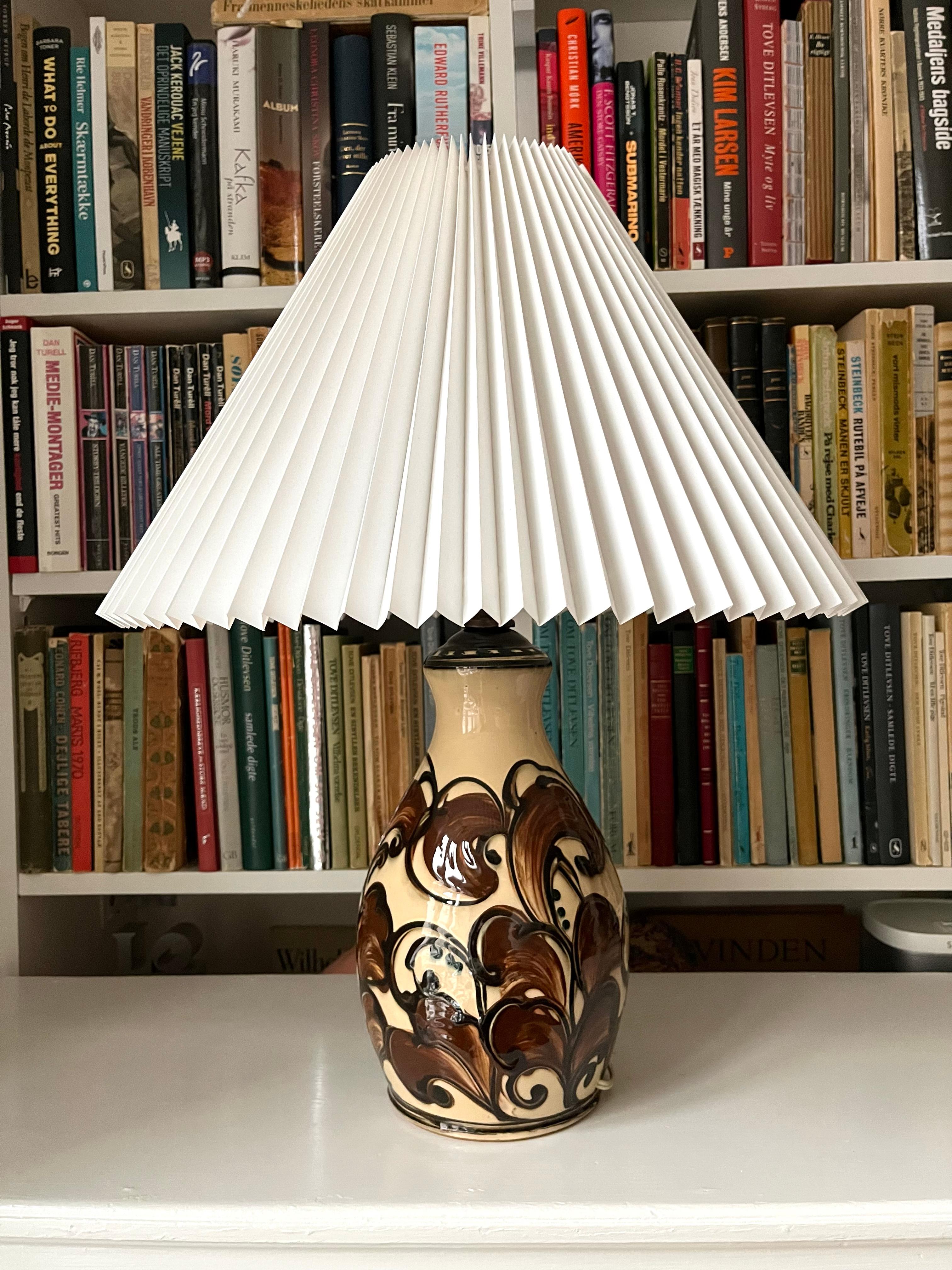 Glazed Tall and rare Danish 1920s Danico Pottery ceramic table lamp art nouveau  For Sale