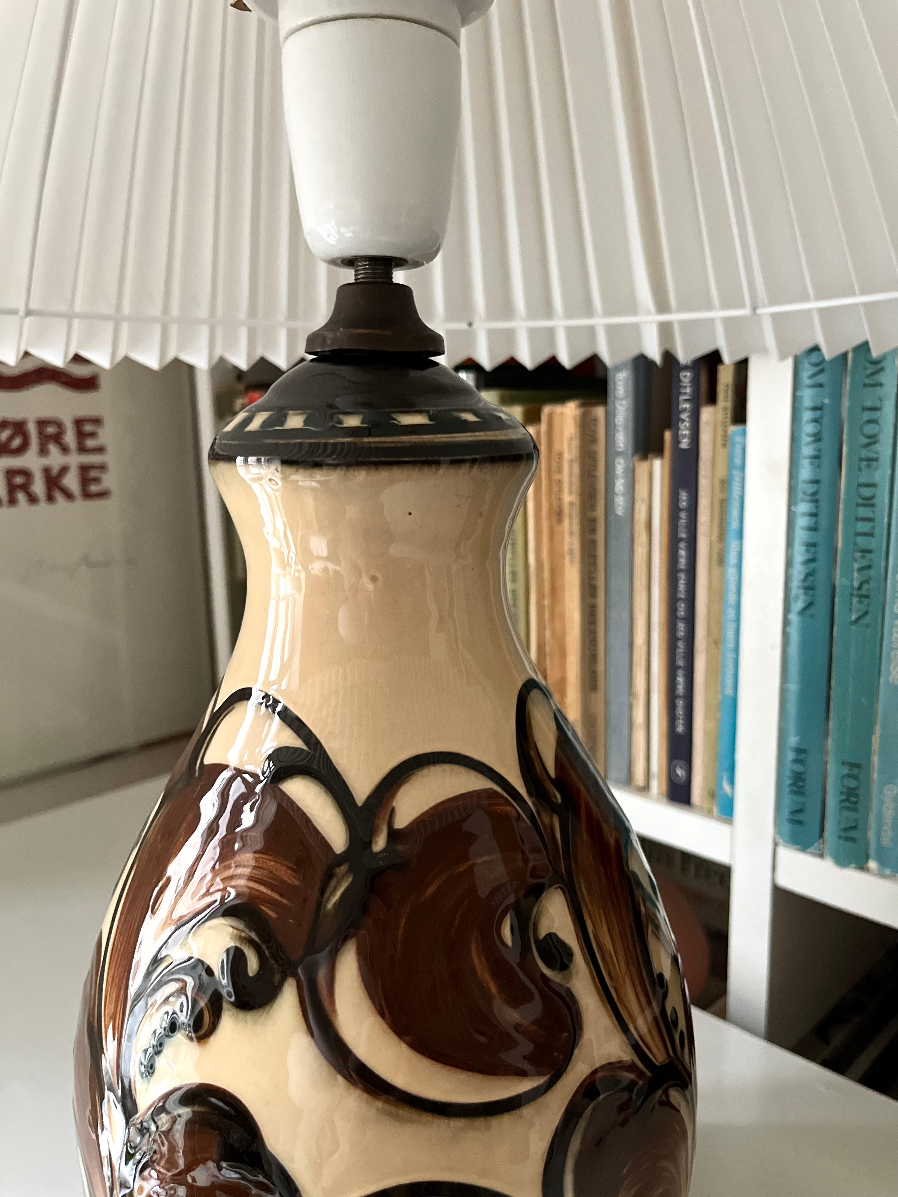Glazed Tall and rare Danish 1920s Danico Pottery ceramic table lamp art nouveau  For Sale