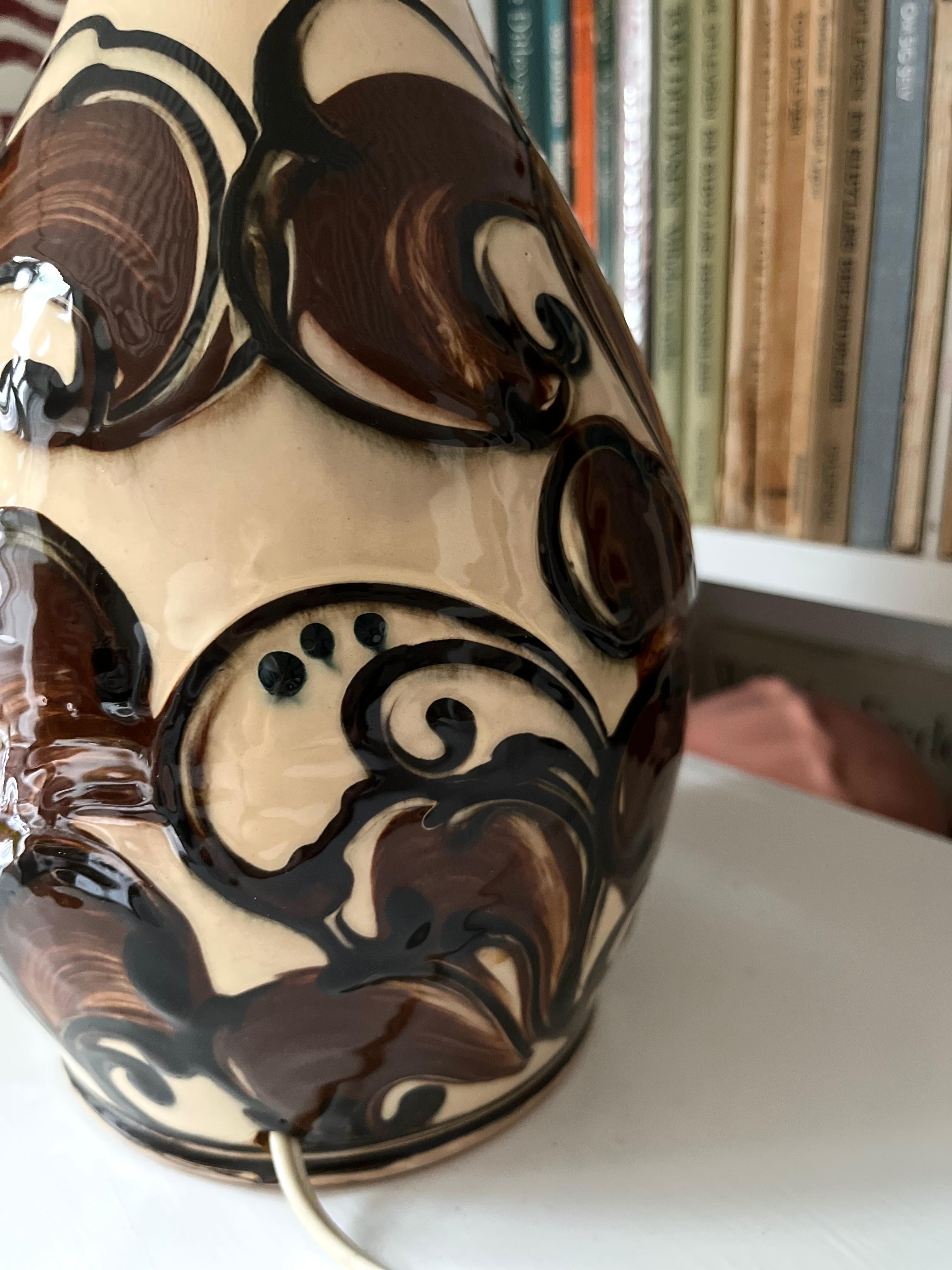 Ceramic Tall and rare Danish 1920s Danico Pottery ceramic table lamp art nouveau  For Sale