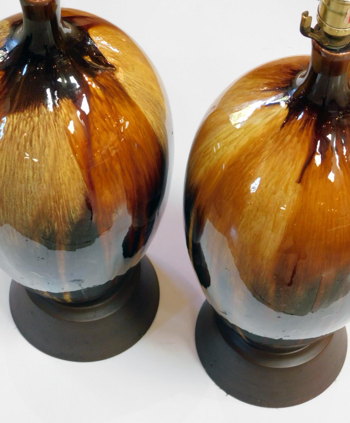 Modern Tall and Richly-Colored American 1960s Ovoid-Form Drip-Glaze Lamps