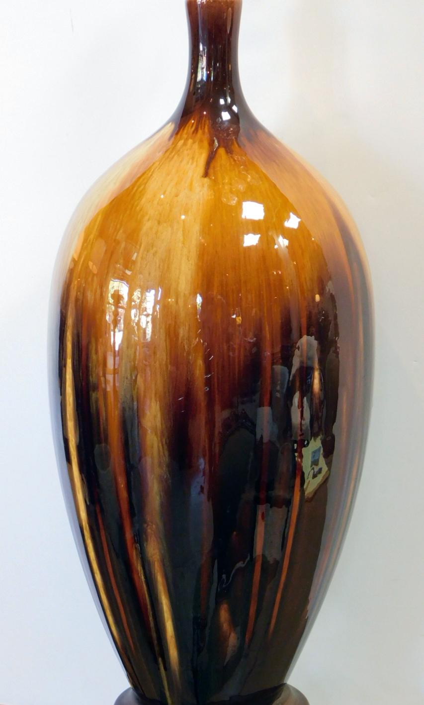 Glazed Tall and Richly-Colored American 1960s Ovoid-Form Drip-Glaze Lamps