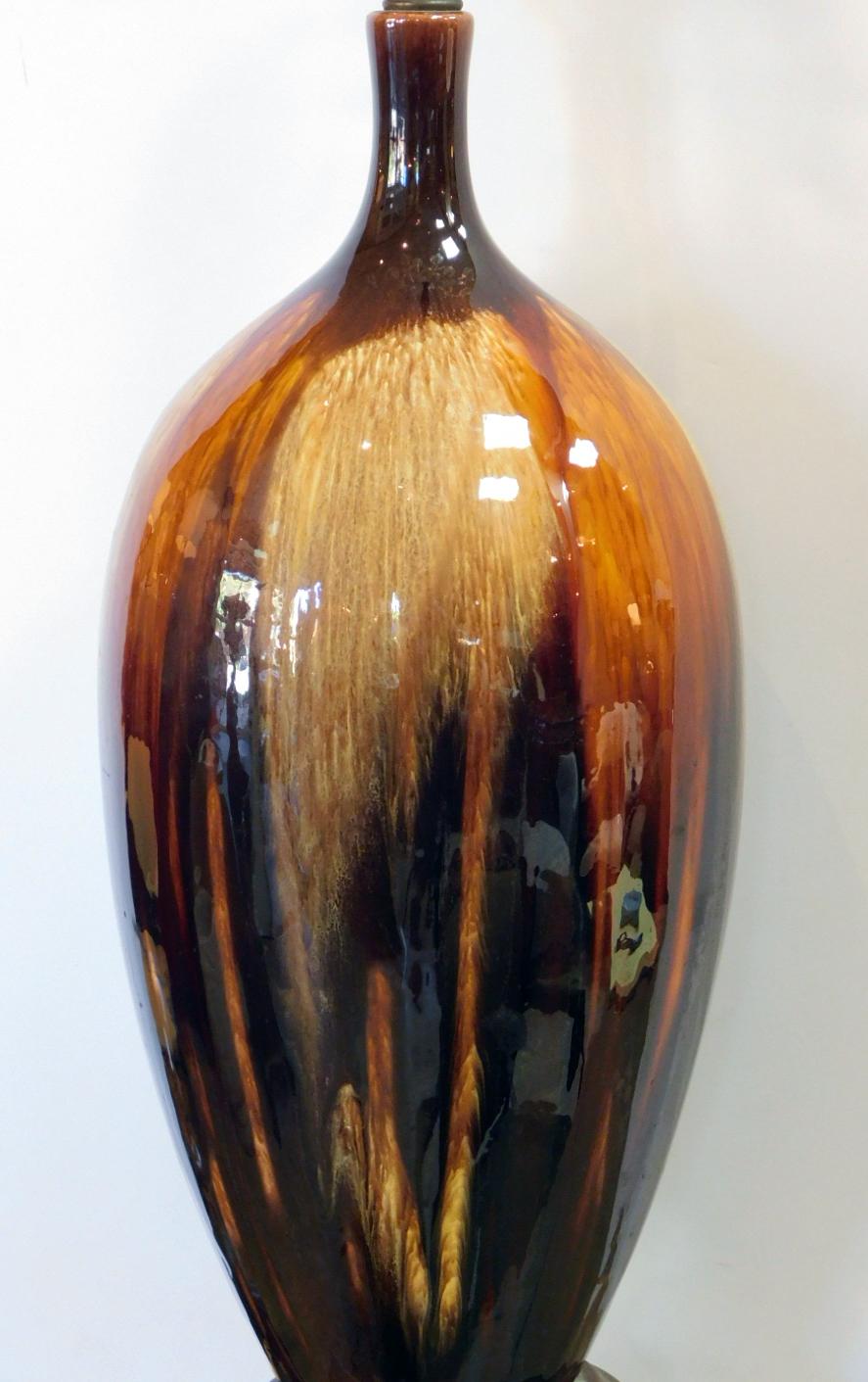 Tall and Richly-Colored American 1960s Ovoid-Form Drip-Glaze Lamps In Good Condition In San Francisco, CA