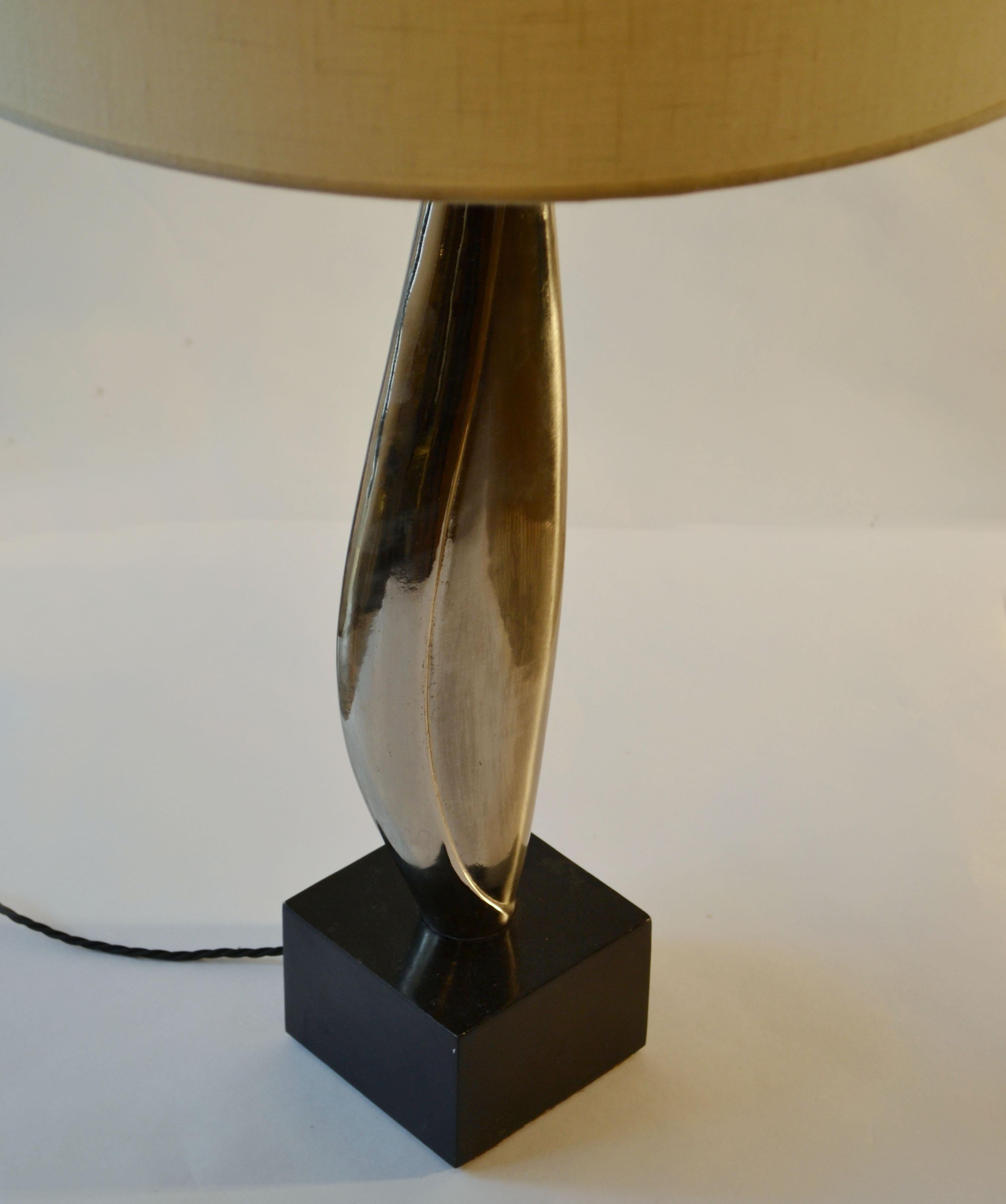 Mid-Century Modern Table Lamp Maison Charles Nickel & Black Marble