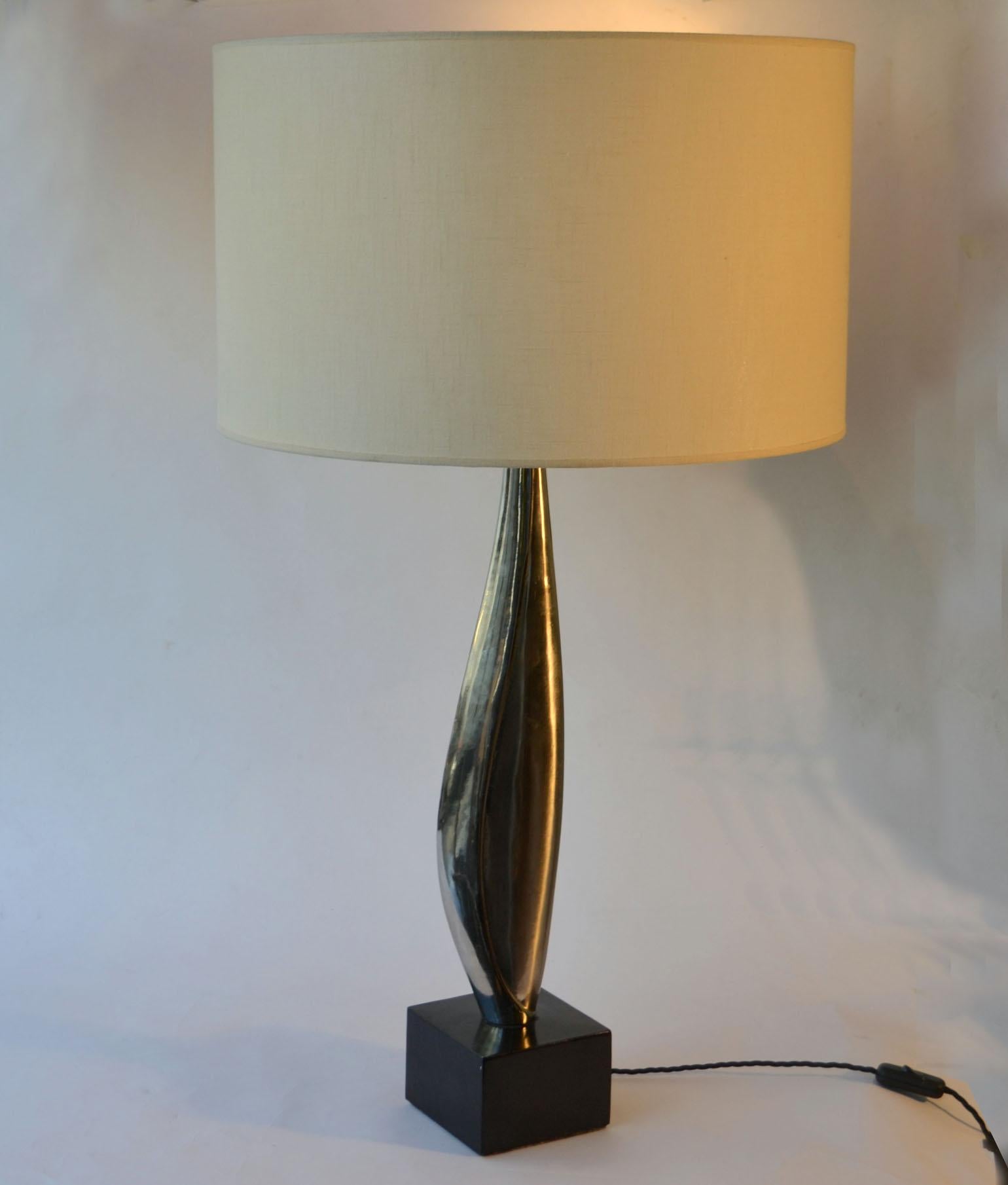 French Table Lamp Maison Charles Nickel & Black Marble