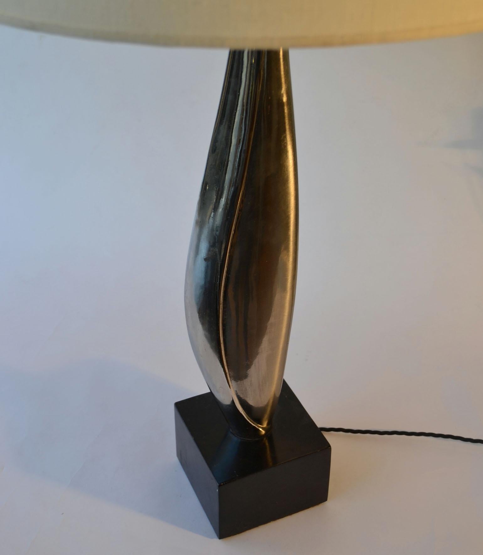 Enameled Table Lamp Maison Charles Nickel & Black Marble