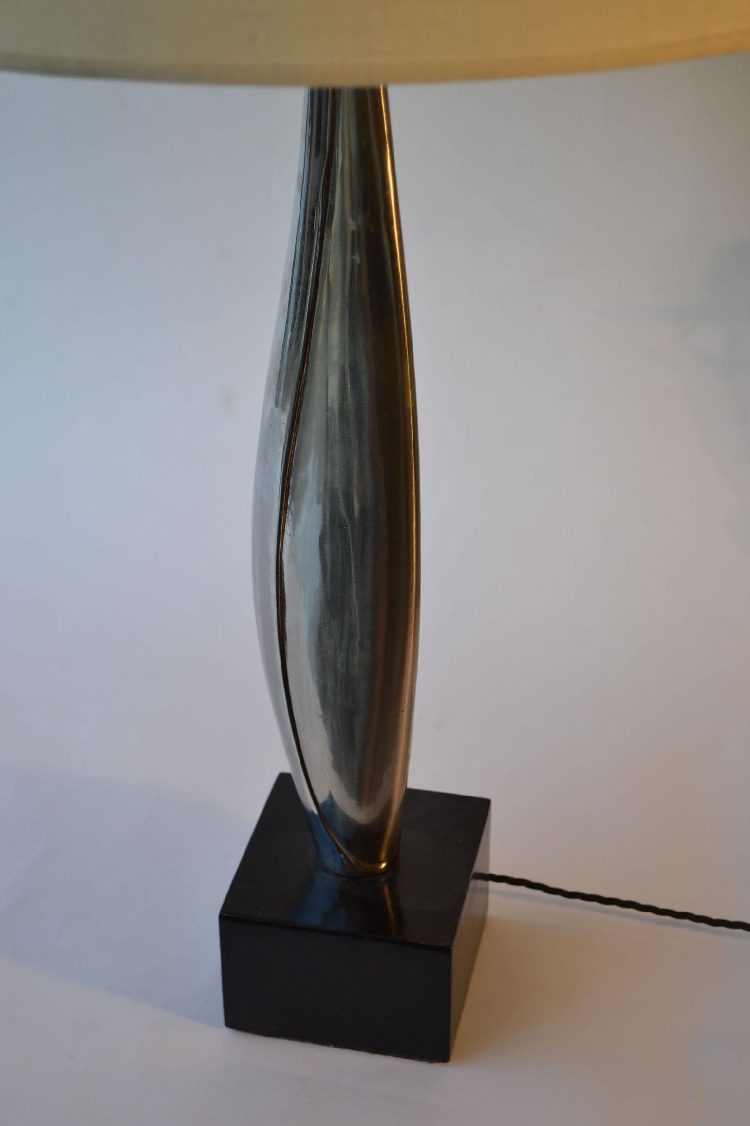 Table Lamp Maison Charles Nickel & Black Marble In Excellent Condition In London, GB