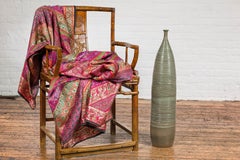 Tall and Slender Green Glazed Ceramic Vase with Reeded Design