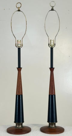 Tall and slender pair Walnut Table Lamps