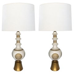 Tall and Striking Pair of Ivory Crackle-Glaze Ceramic Baluster-Form Lamps