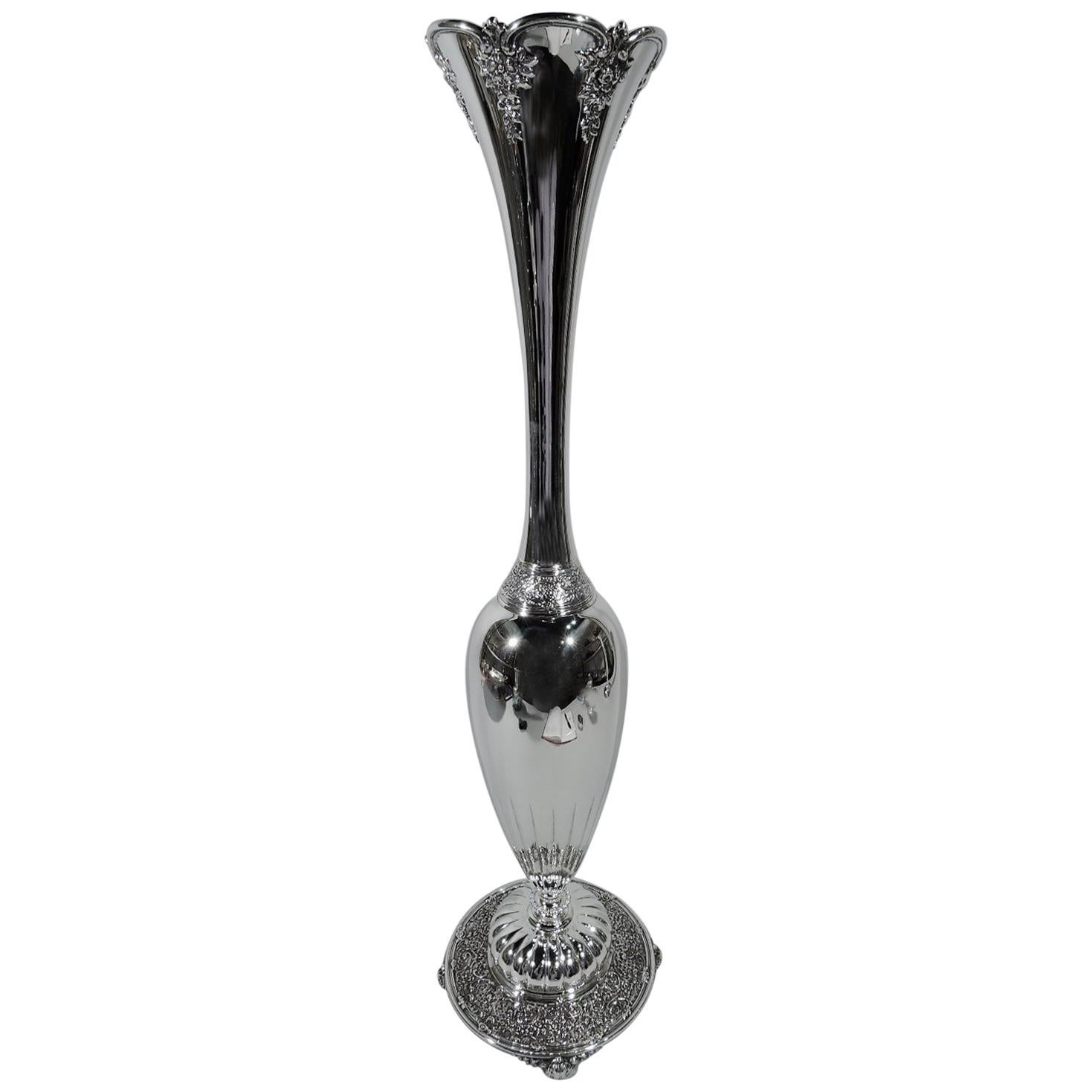 Antique Tall and Unusual Sterling Silver Vase by Tiffany