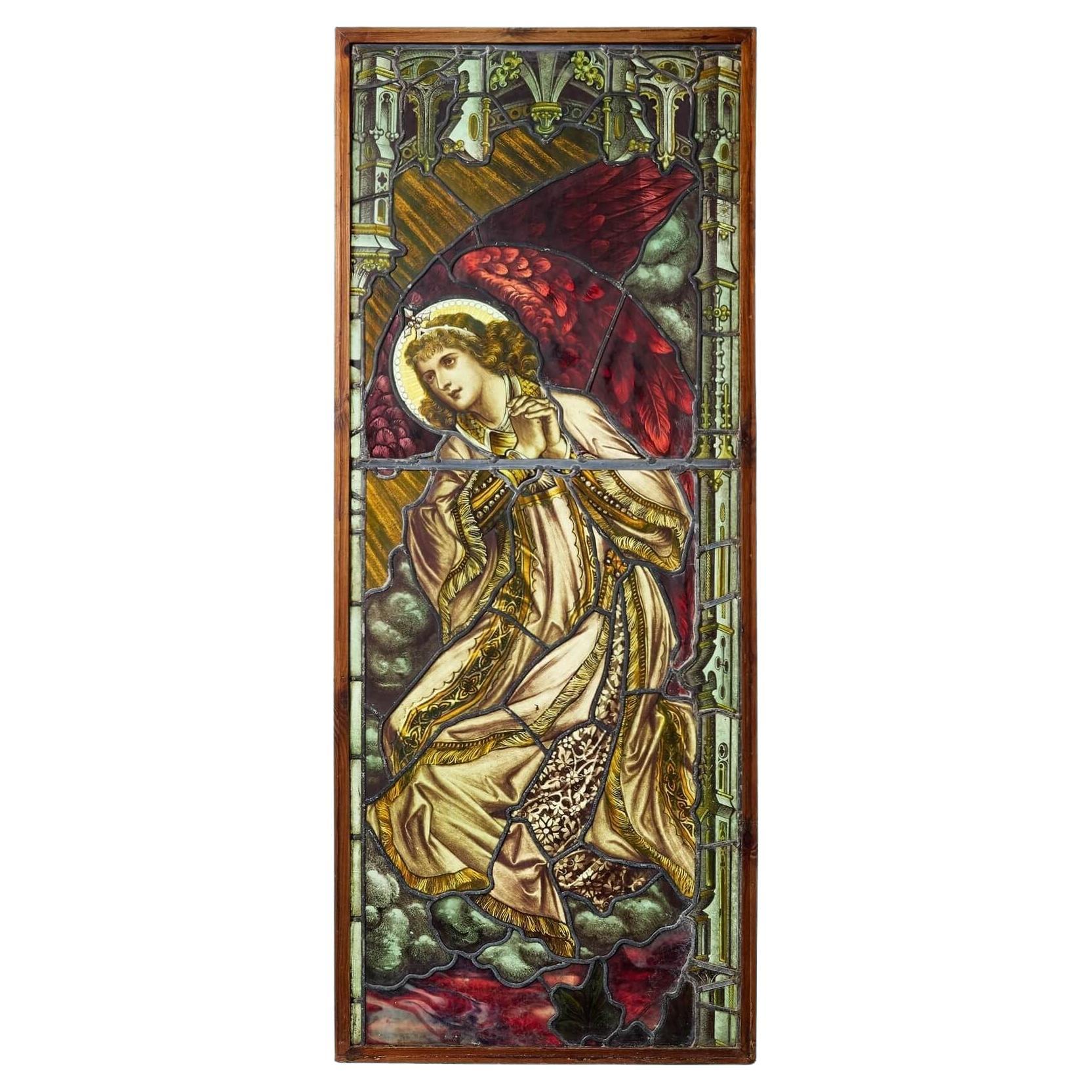 Tall Antique 19th Century Angel Stained Glass For Sale