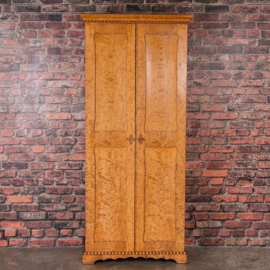 Swedish Tall Antique 19th Century Birch Two-Door Cabinet from Sweden
