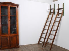 Tall Antique 19th Century Country House Library Ladders of Welsh Heritage - Pair