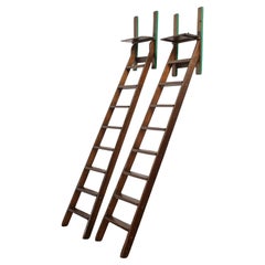 Tall Antique 19th Century Country House Library Ladders of Welsh Heritage - Pair
