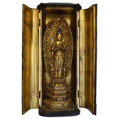 Tall Antique 19th Century Japanese Traveling Shrine with Quan Yin
