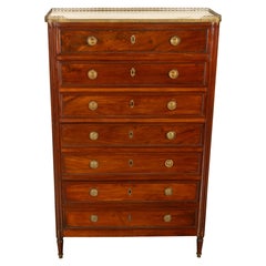 Tall Antique 19thC French Louis XVI Semainier Mahogany Marble Chest Drawers 1880