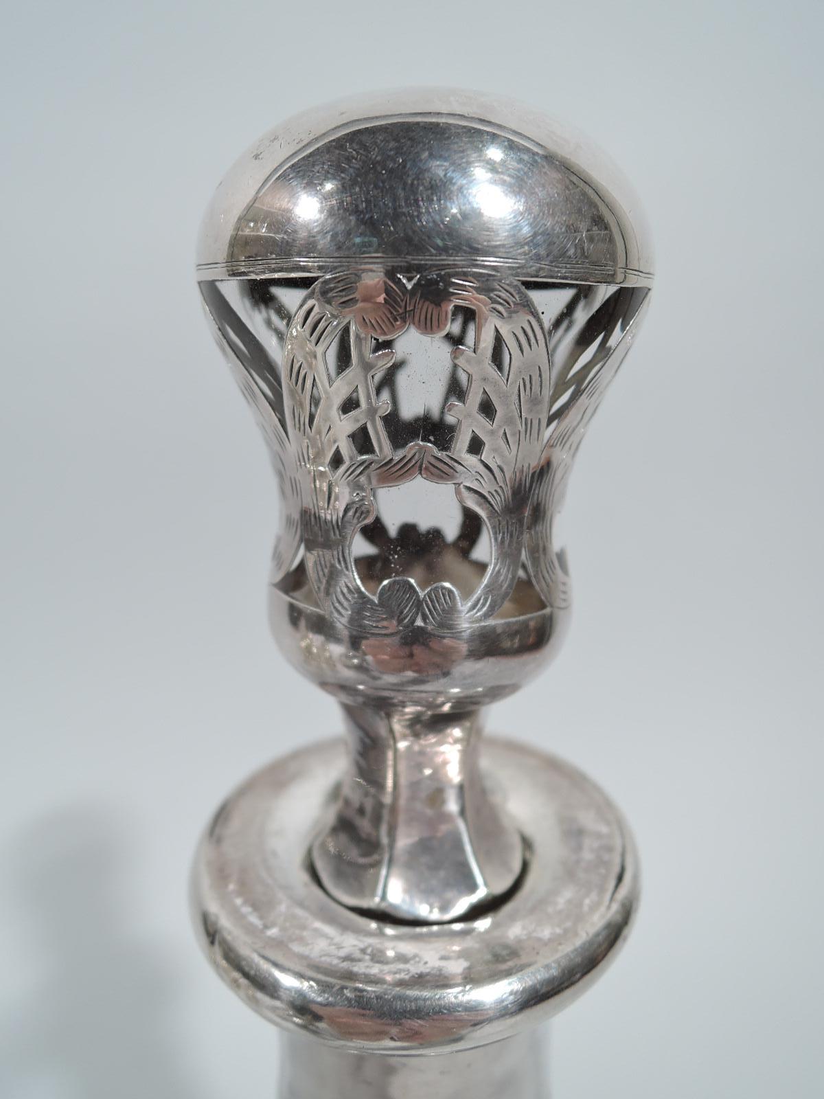 19th Century Tall Antique American Art Nouveau Silver Overlay Decanter For Sale