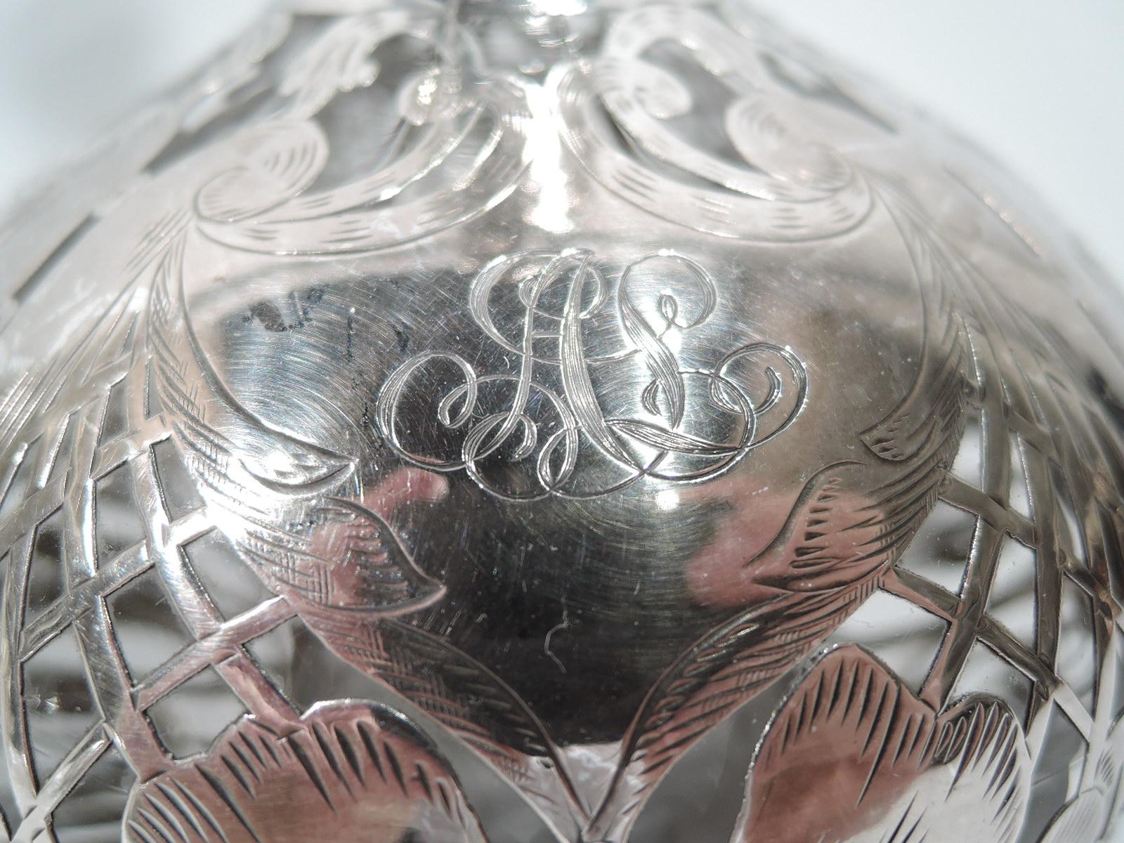 Tall Antique American Art Nouveau Silver Overlay Decanter For Sale 3