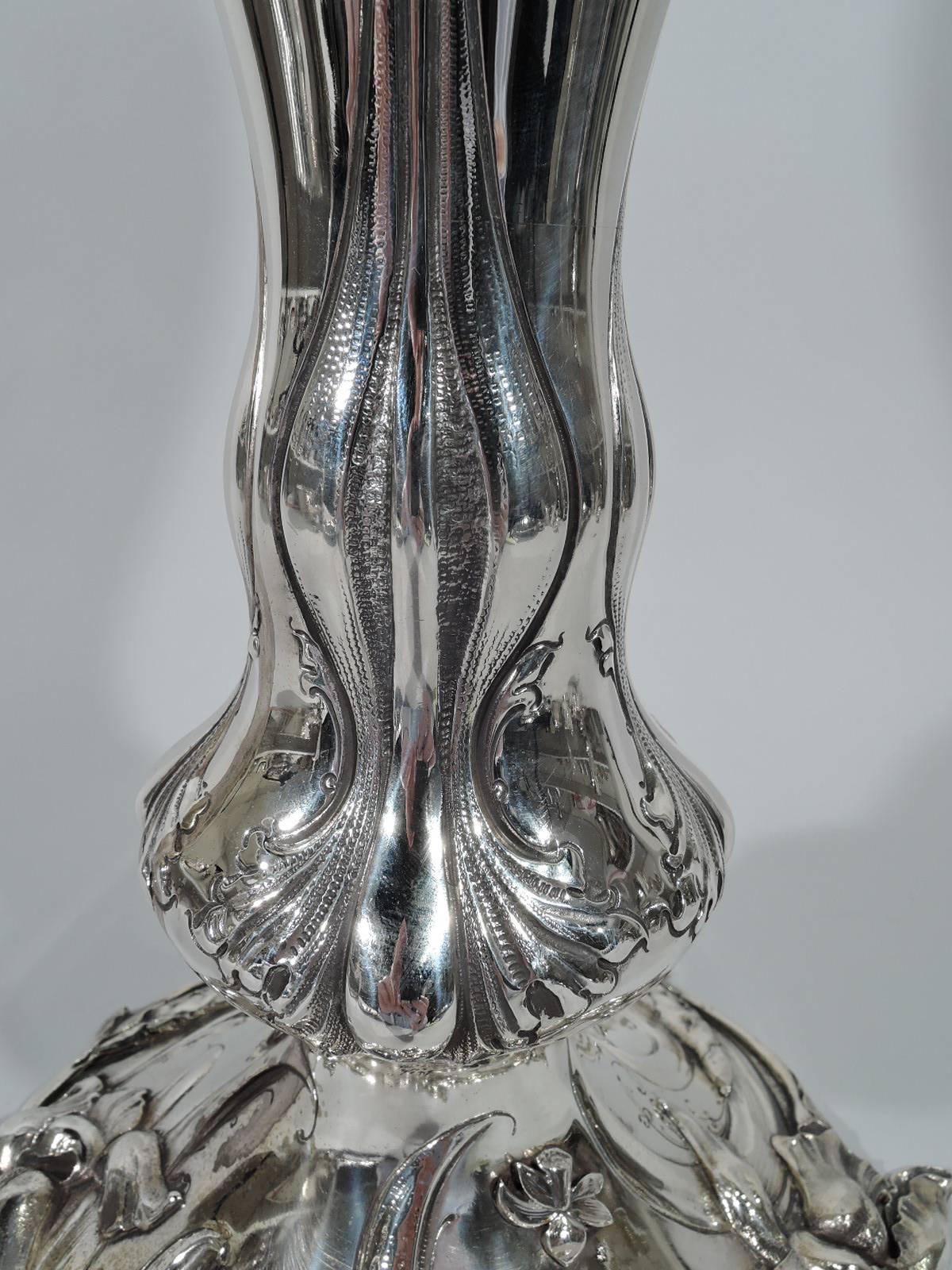 19th Century Tall Antique American Art Nouveau Sterling Silver Vase