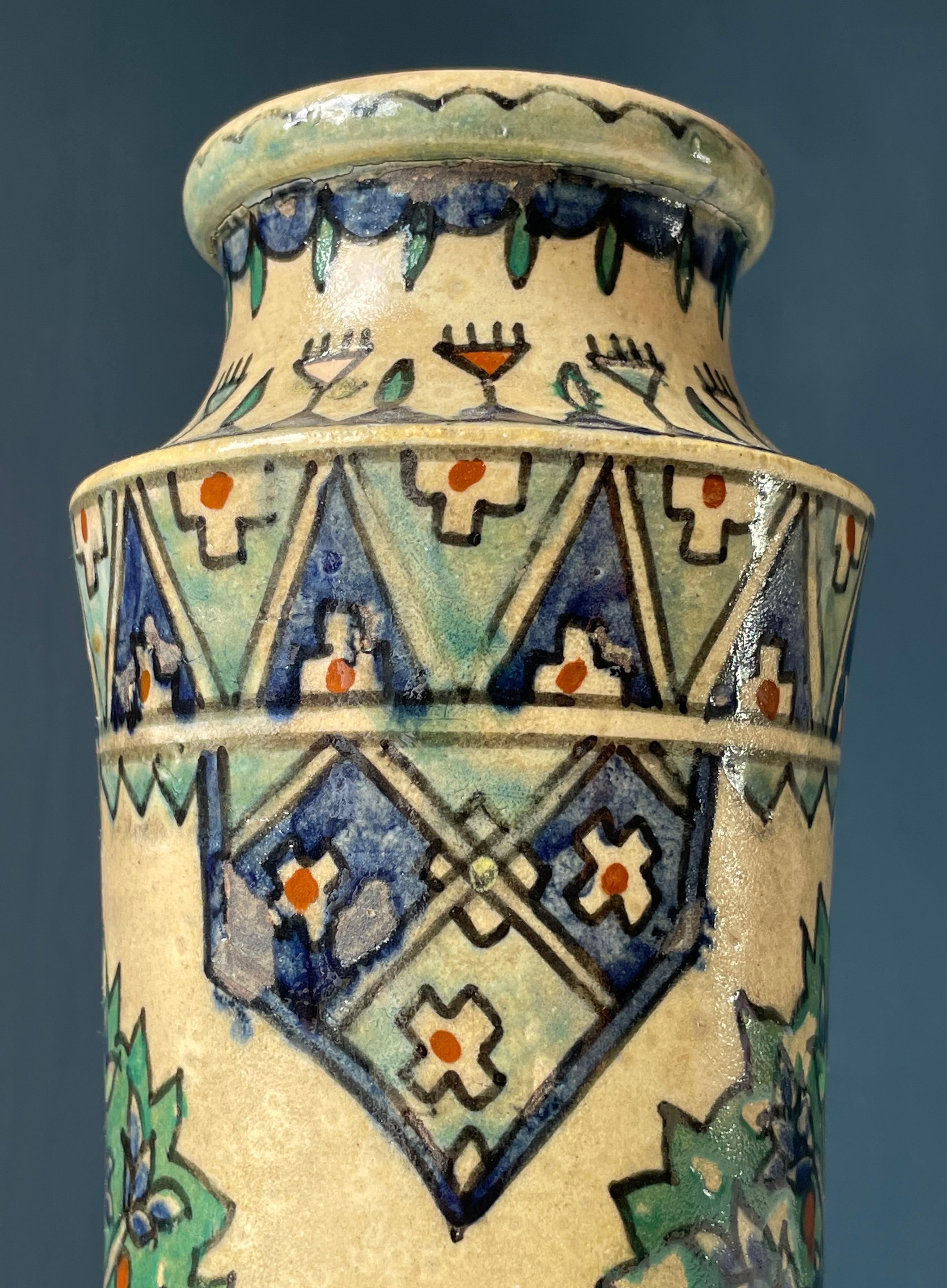 Tall Antique Armenian Pottery Vase circa 1920s, Jerusalem In Good Condition For Sale In Copenhagen, DK