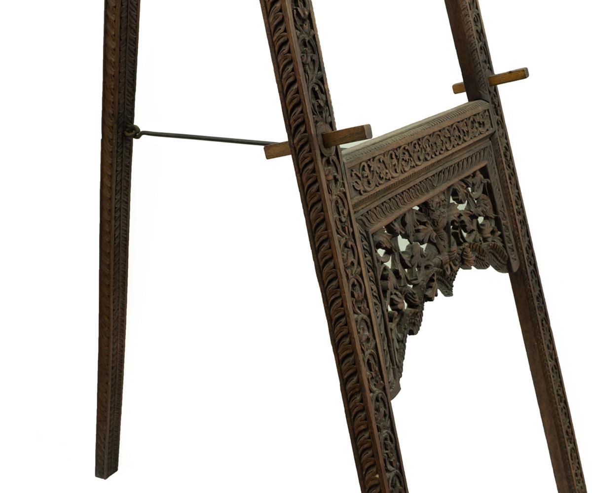 Tall Antique Asian Easel with Extraordinary Carvings For Sale 4